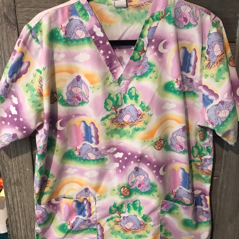 Disney Eeyore Cartoon Print Scrub Top